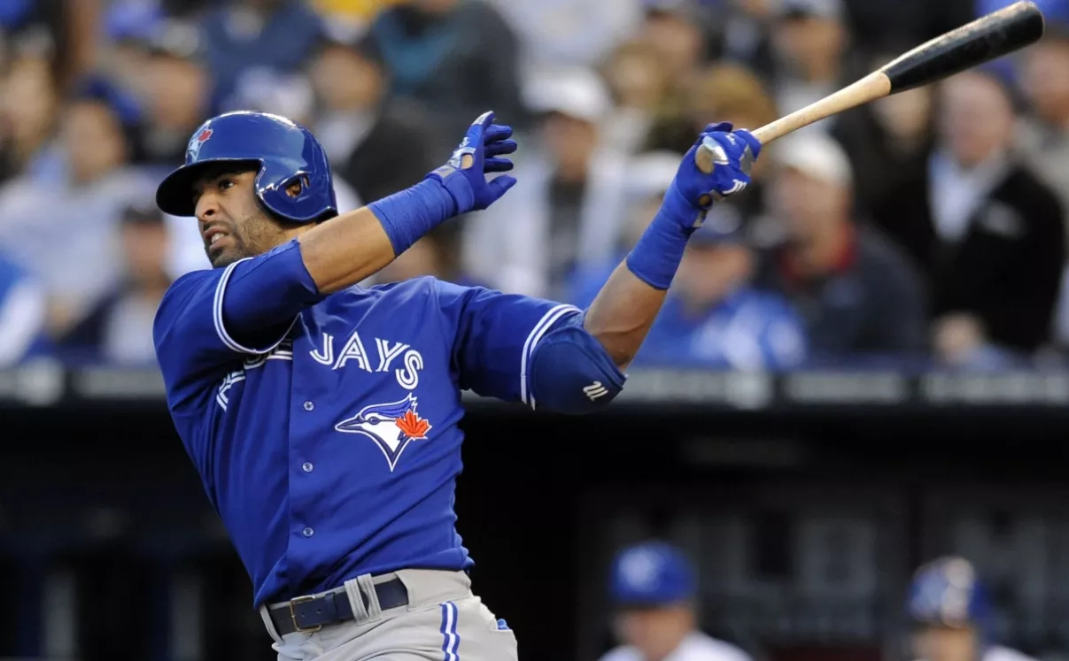 Toronto Blue Jays' Bautista hits a two-run home run against the Kansas City Royals in the sixth inning of their MLB American League baseball game in Kansas City, Missouri