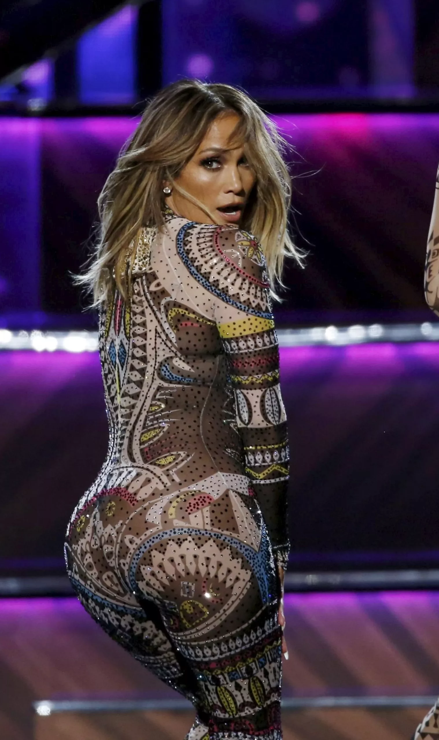 Host Jennifer Lopez performs during the 2015 American Music Awards in Los Angeles