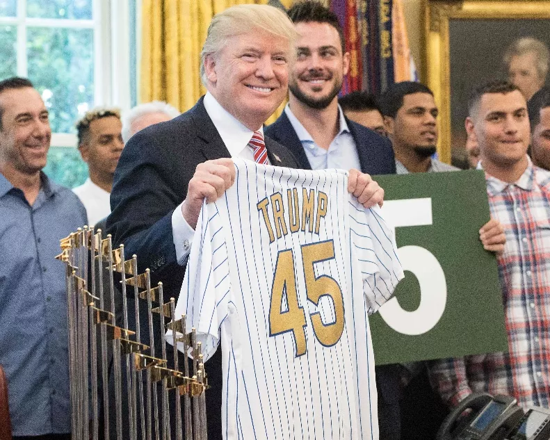 Pres. Donald Trump participates in a meet and greet with the Chicago Cubs