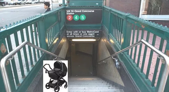 madre-empuja-su-hijo-de-2-anos-por-escalera-del-tren-en-el-bronx