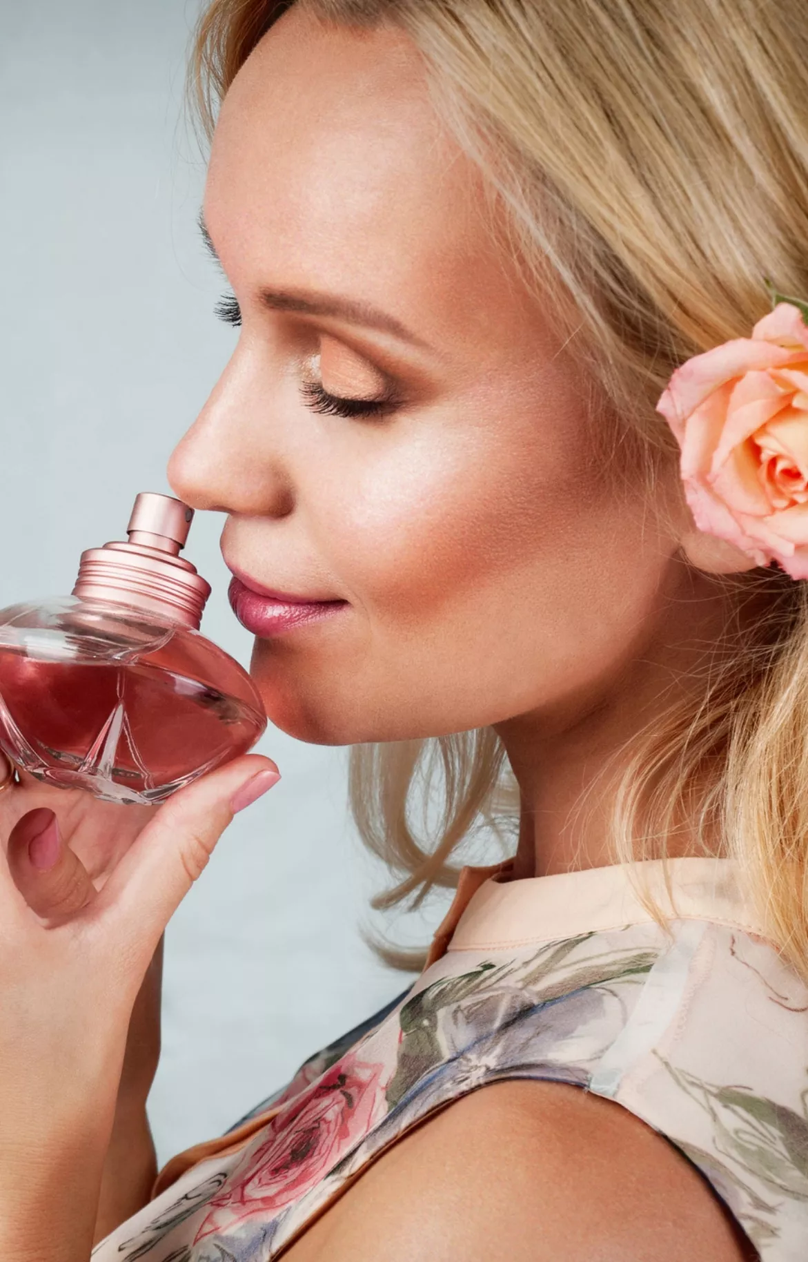 sensual tender delicate young woman portrait with fragrance, enj