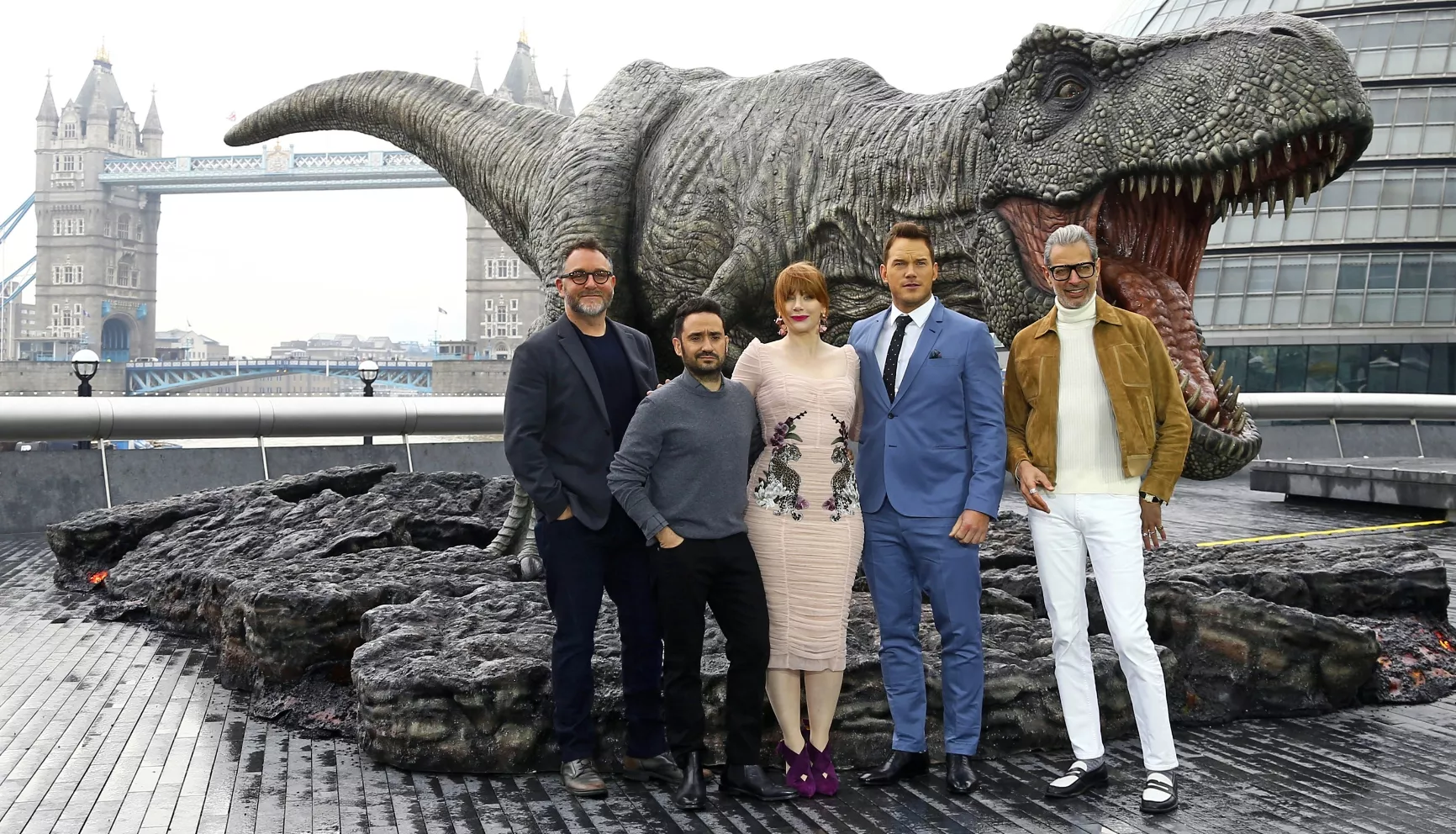Colin Trevorrow, Chris Pratt, Bryce Dallas Howard, J.A. Bayona, Jeff Goldblum