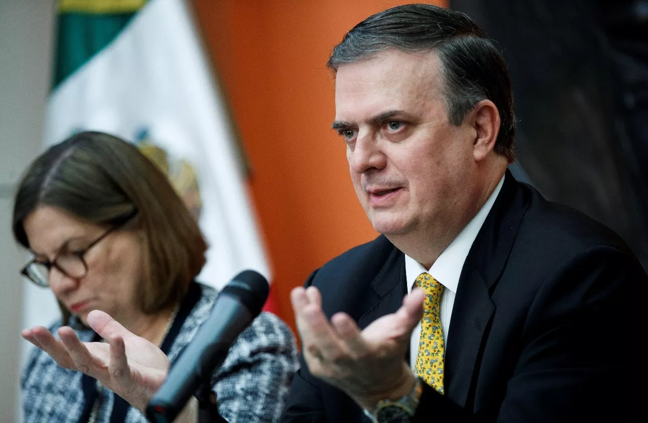 Mexican Foreign Minister Marcelo Ebrard hosts a press conference at the Mexican Embassy in Washington, DC