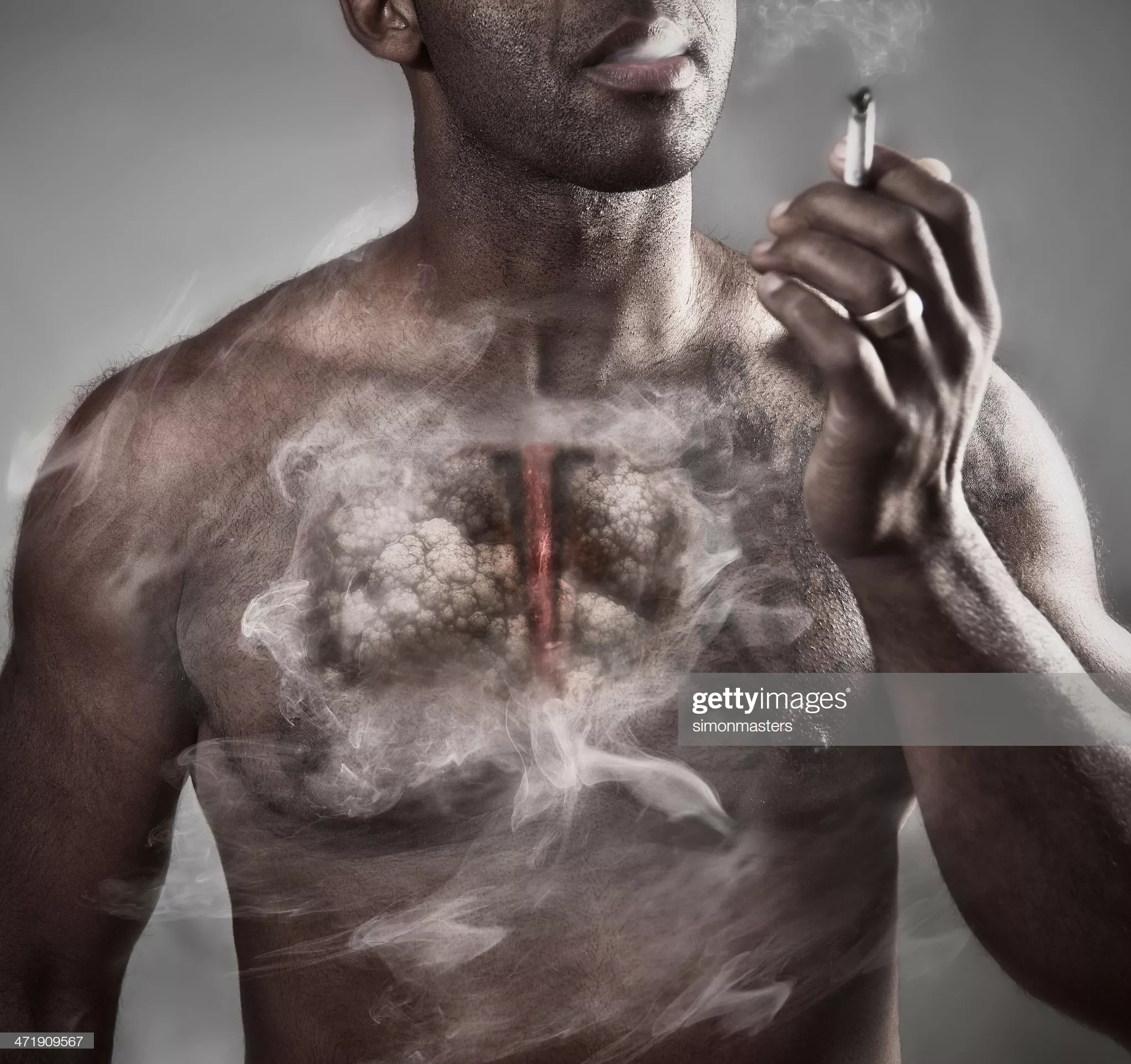smoking, lung disease conceptual portrait.
