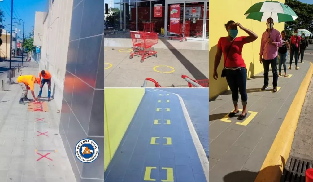 SEÑALIZAN ESPACIOS PARA MANTENER DISTANCIA ENTRE CIUDADANOS EN INSTITUCIONES BANCARIAS Y SUPERMERCADOS DE PUERTO PLATA