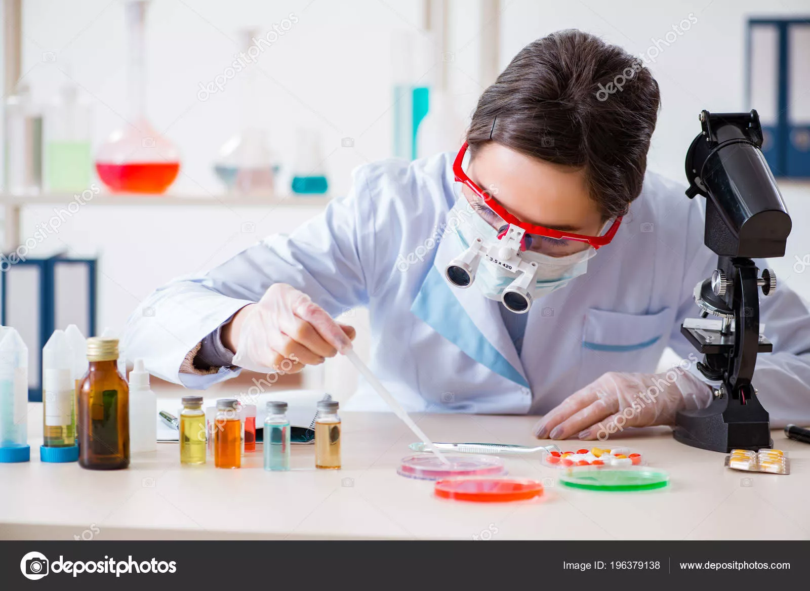 Lab assistant in drug synthesis concept