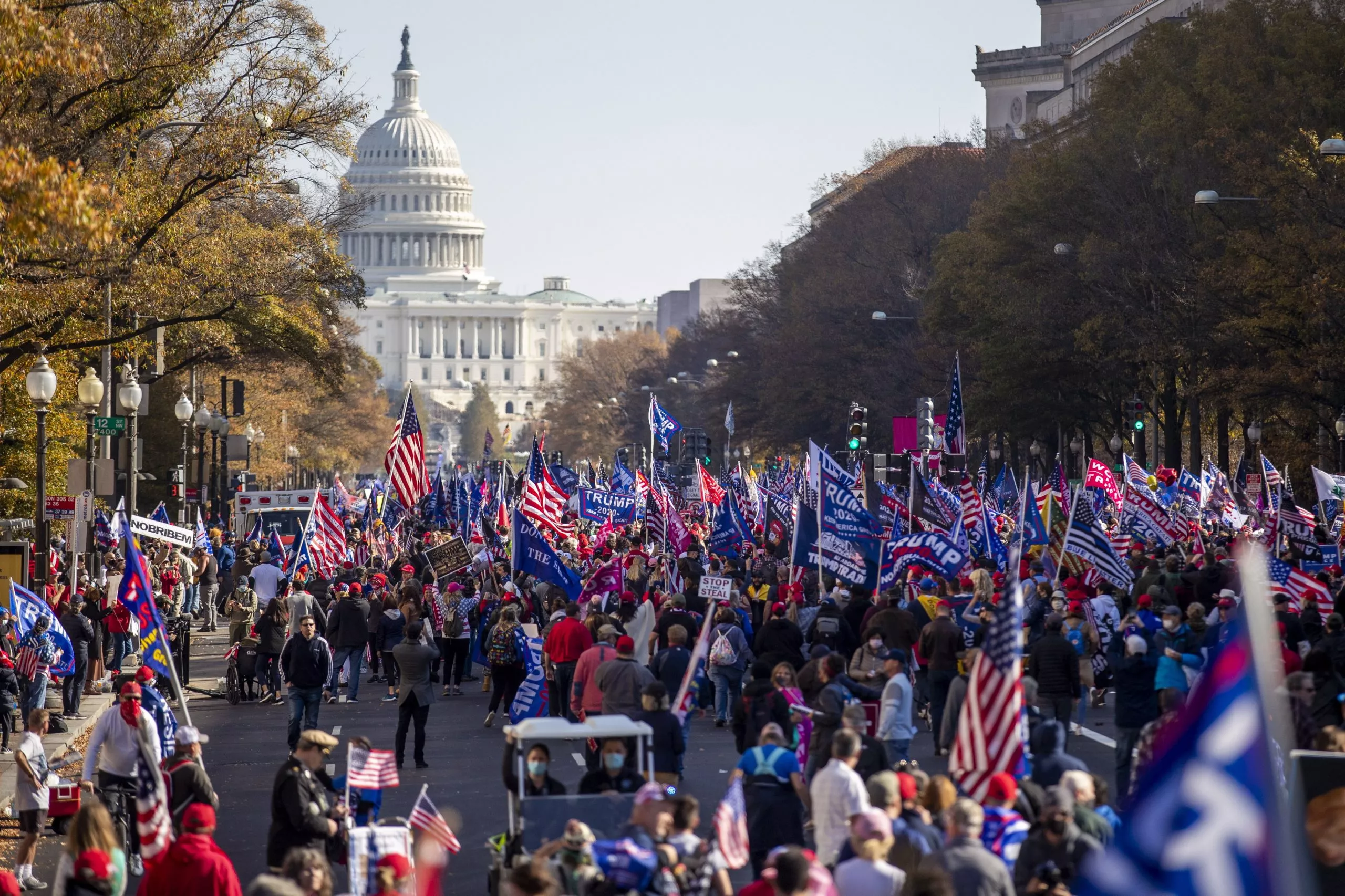Supporters of US President Donald J. Trump rally to support his legal challenges to the 2020 presidential election