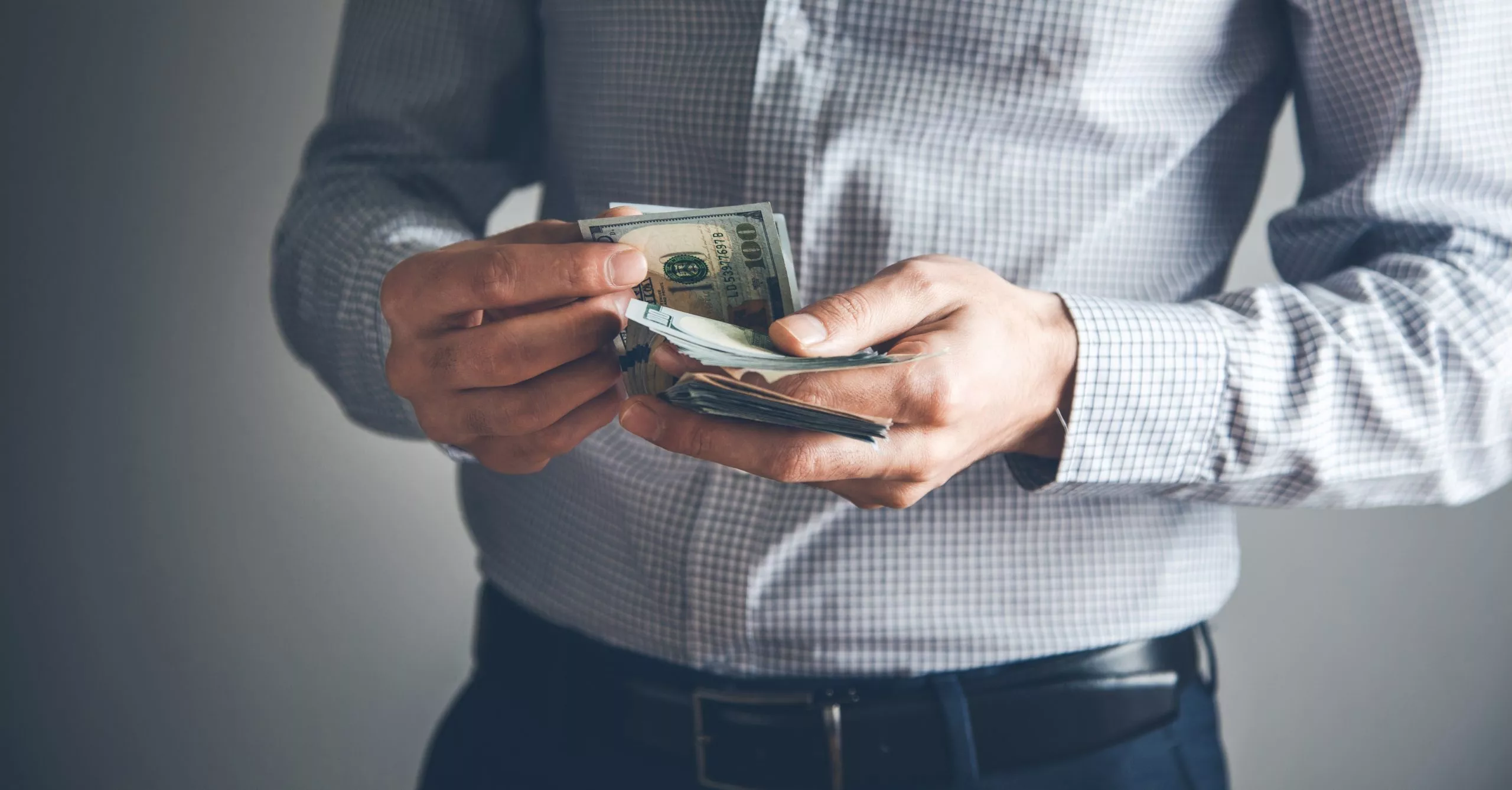 young business man hand money
