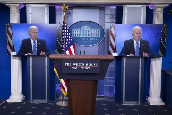 US President Joe Biden participates in a virtual meeting with governors on COVID-19 vaccination programs