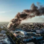 Gran humareda en la ciudad capital por incendio en colchonería