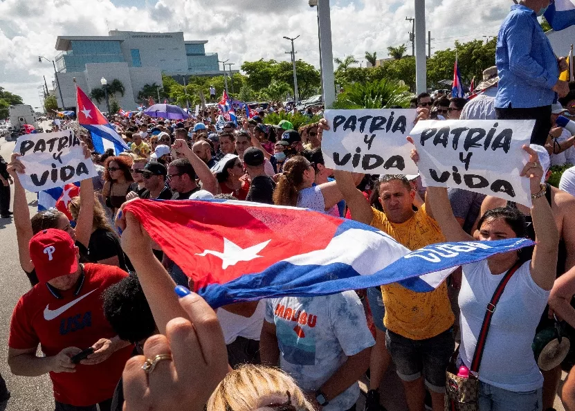 A demonstration in Miami to support the protesters in Cuba