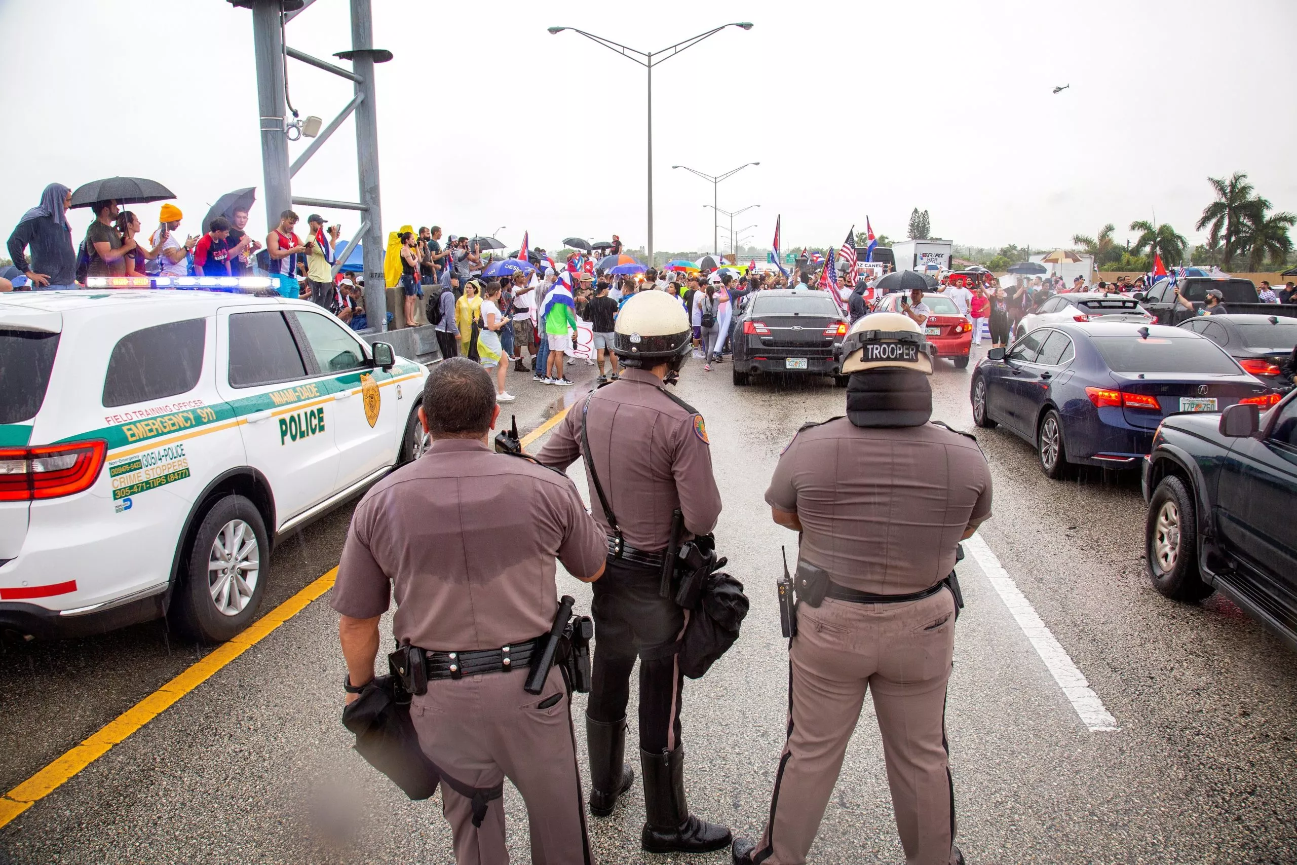 Cuban-Americans attend a demonstration to support the protesters in Cuba