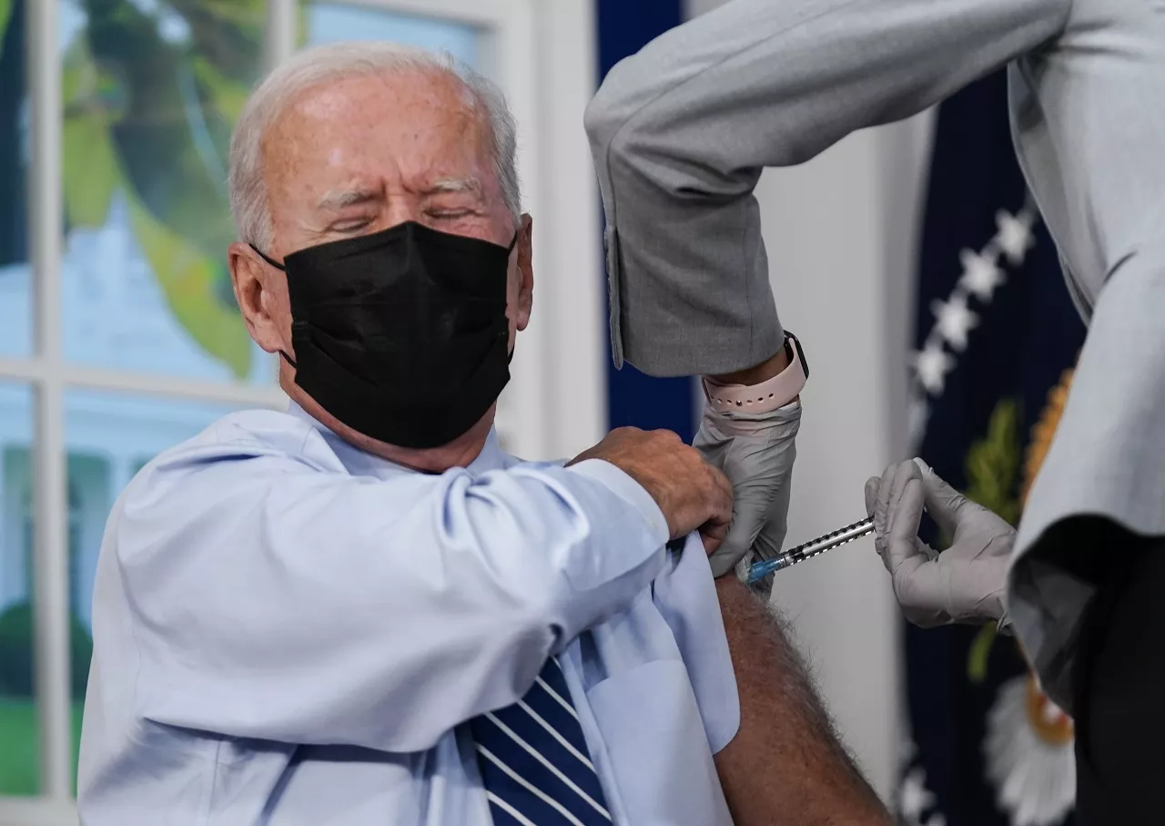 US President Joe Biden Delivers Remarks and Receives a COVID-19 Booster Shot