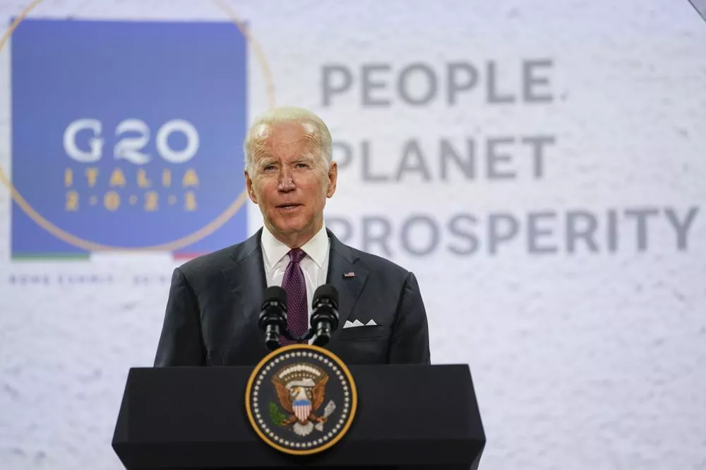 El presidente de EEUU, Joe Biden, en el centro de conferencias de La Nuvola para la cumbre del G20 en Roma, el domingo 31 de octubre de 2021