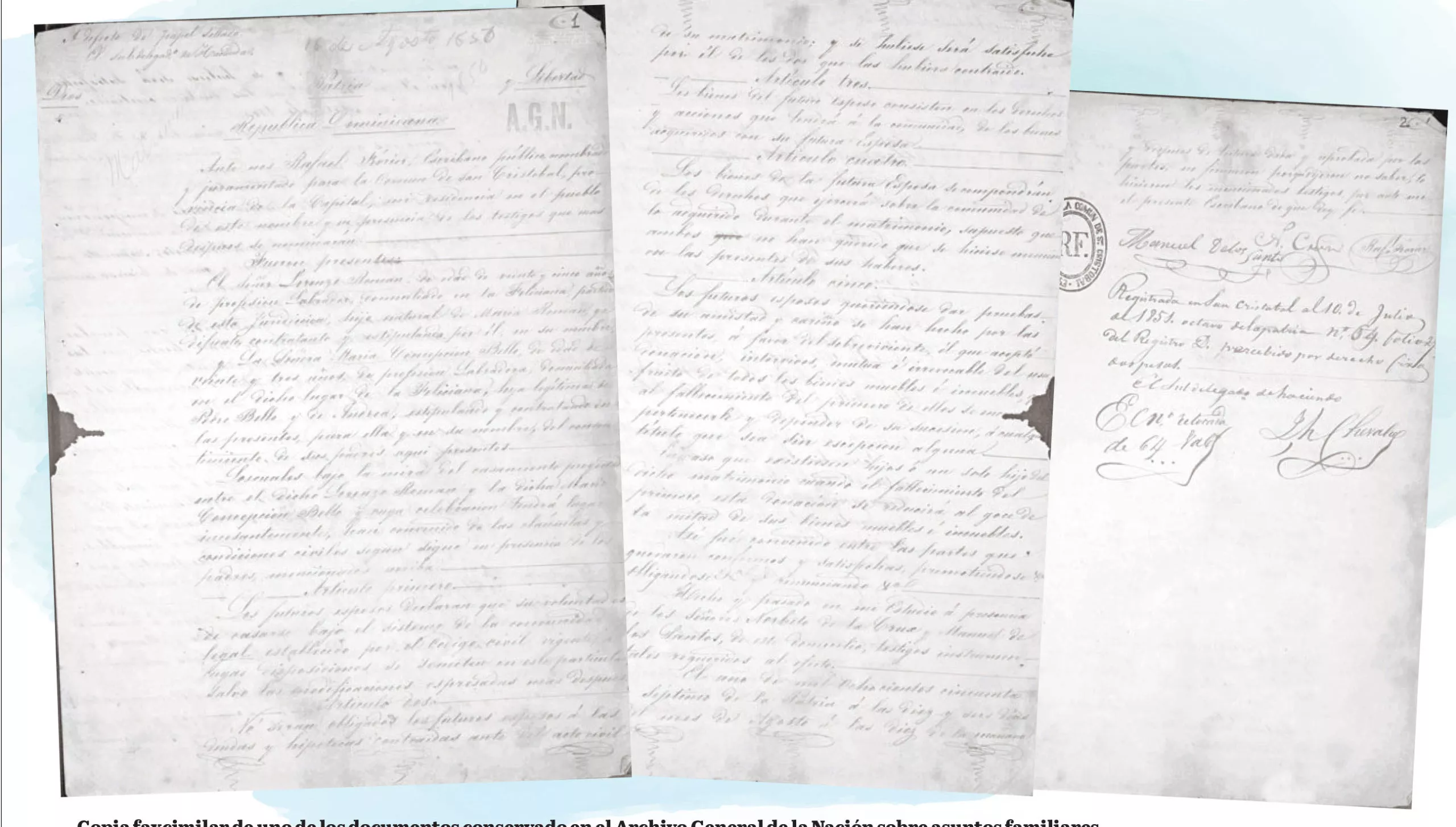 Copia faxcimilar de uno de los documentos conservado en el Archivo General de la Nación sobre asuntos familiares.