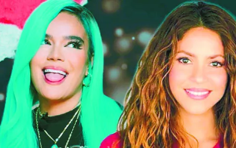 Las cantantes colombianas  Karol G y Shakira.