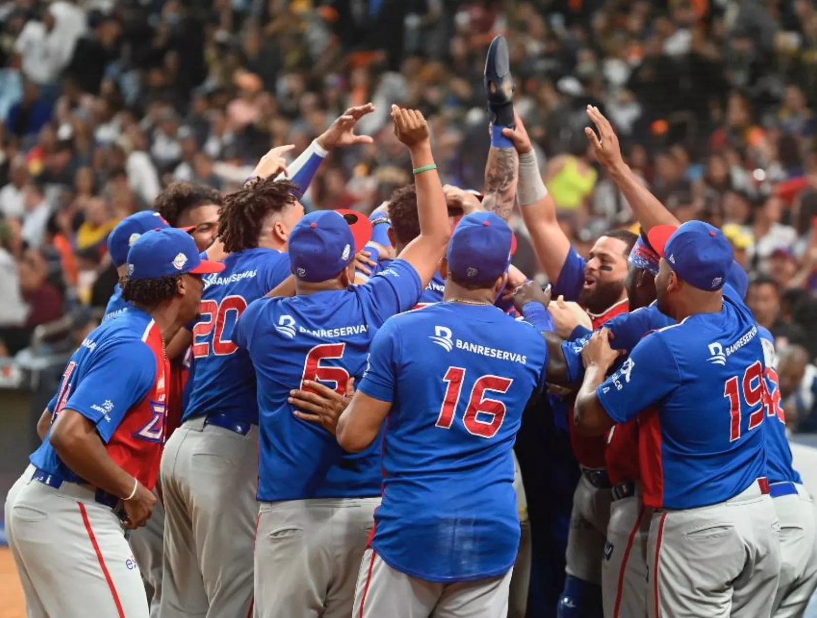 Equipo dominicano  (Tigres del Licey) celebra luego de blanquear a los  Leones de Caracas en la final.  fuente externa