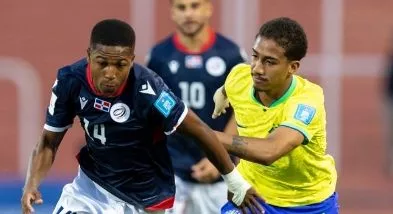 Acción del partido de ayer entre Dominicana y Brasil.