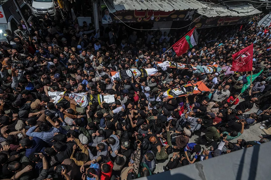 Funerals of Palestinians killed in Israeli airstrike on Gaza