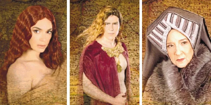 Hony Estrella (Beatriz de Bravante), José Guillermo Cortines (Felipe el Hermoso)  y Karina Noble (María de Ulloa).