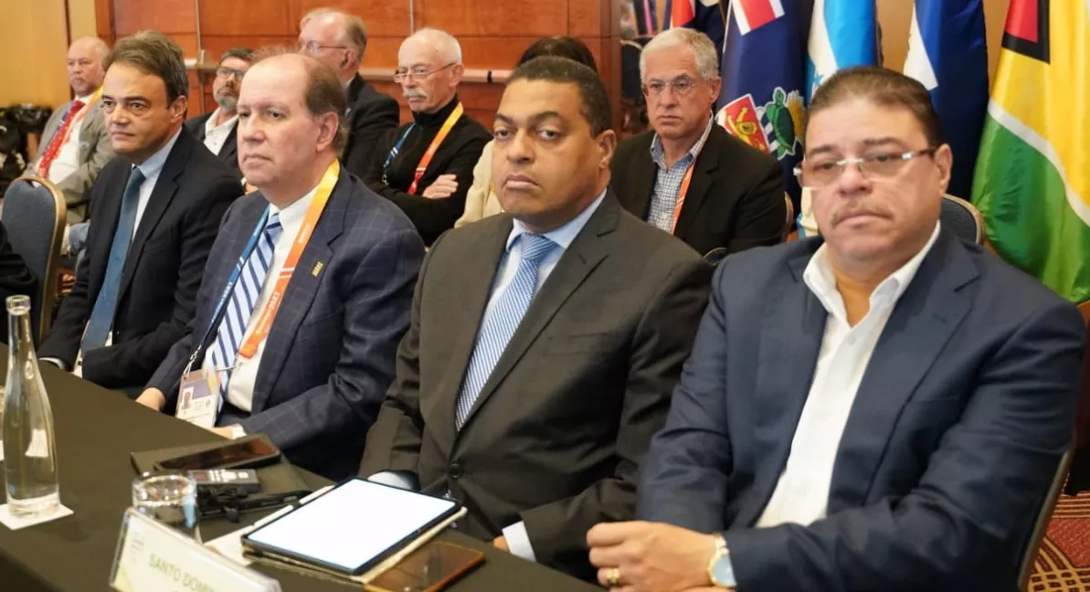 José Ramos, Felipe Vicini, José Monegro   y Francisco Camacho, durante  participación en  Asamblea General Centro Caribe Sports,  donde ponderaron montaje evento.   fuente externa