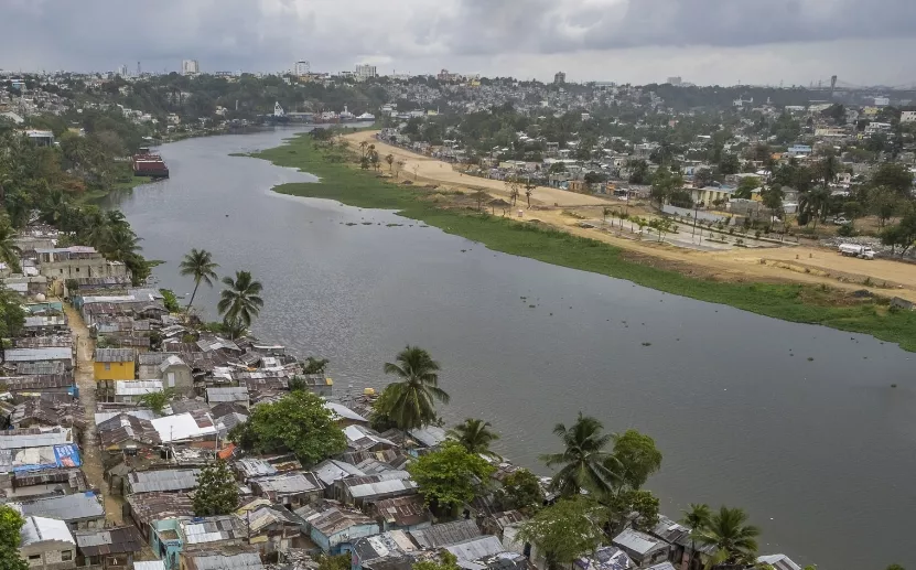 An aerial view of the slums
