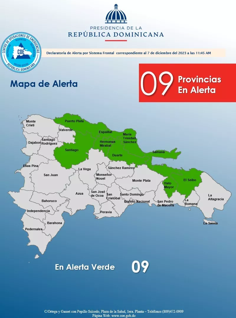 Coe pone en alerta 9 provincias