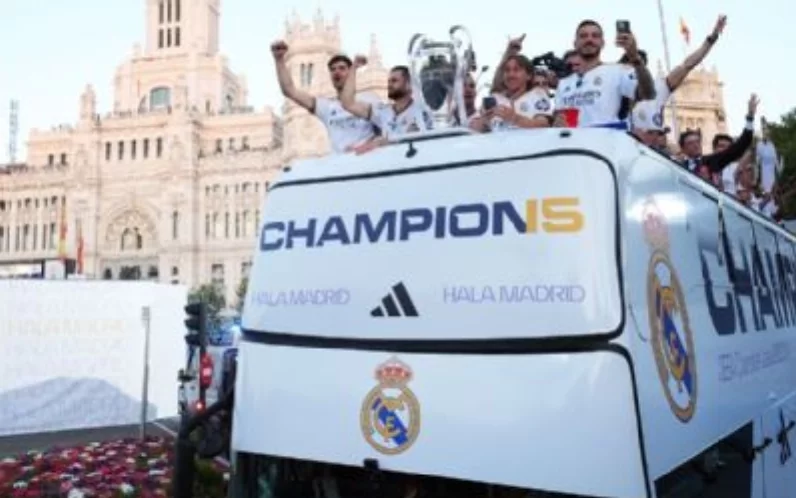 Jugadores del Real Madrid durante el desfile de celebración