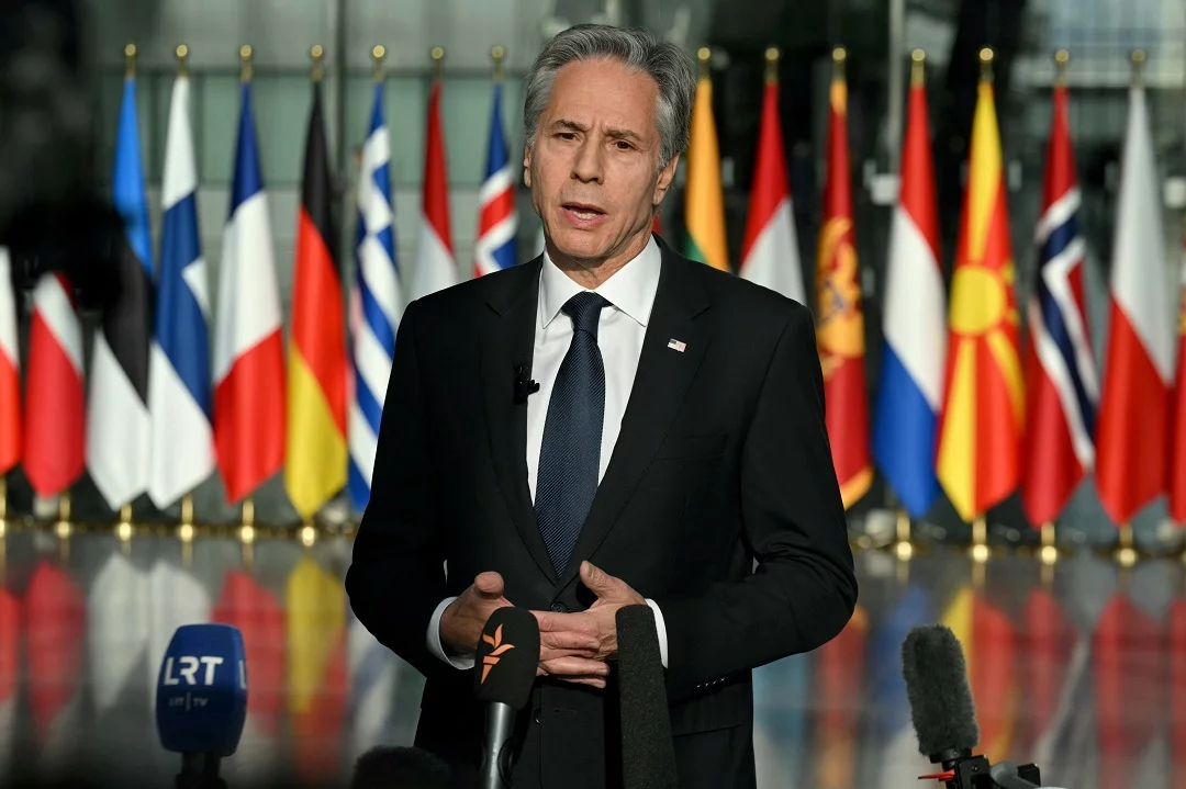 El secretario de estado de los Estados Unidos, Antony Blinken, habló con la prensa tras reunirse con miembros de la OTAN. EFE
