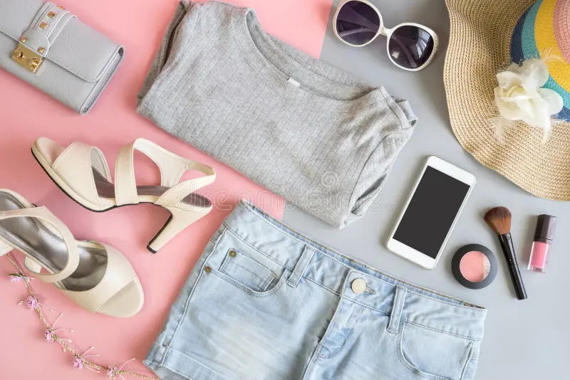 la-ropa-de-las-mujeres-del-verano-de-la-moda-fijó-con-los-cosméticos-y-los-accesorios-91535869