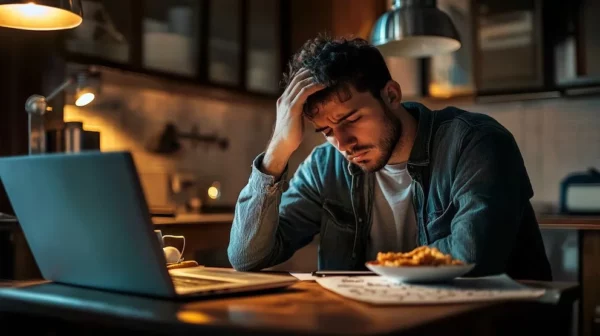 Joven abrumado por el uso de tecnología