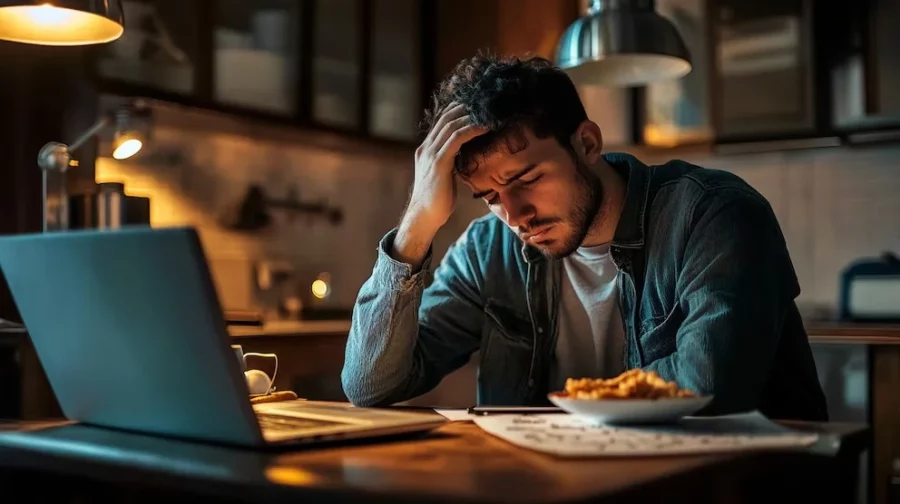 Joven abrumado por el uso de tecnología
