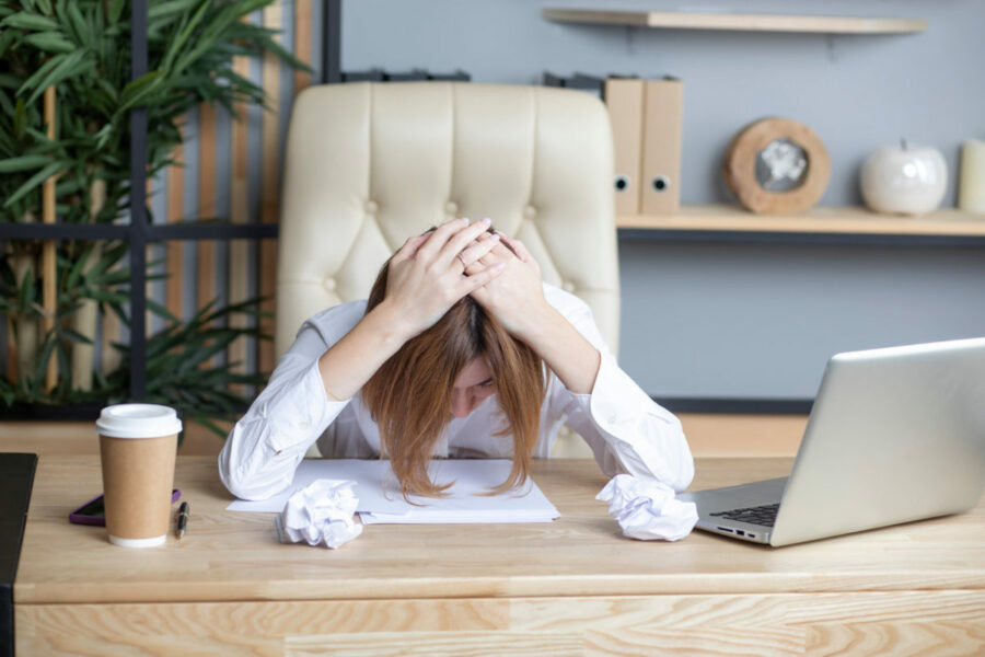 Tired,Young,Business,Woman,Feeling,Bad,Because,Of,Stressed,Workday.