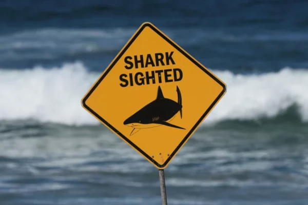 Un letrero en el sitio donde ocurrió un ataque fatal de tiburón en la playa Dee Why, en Sydney, Australia, el 6 de septiembre de 2025.